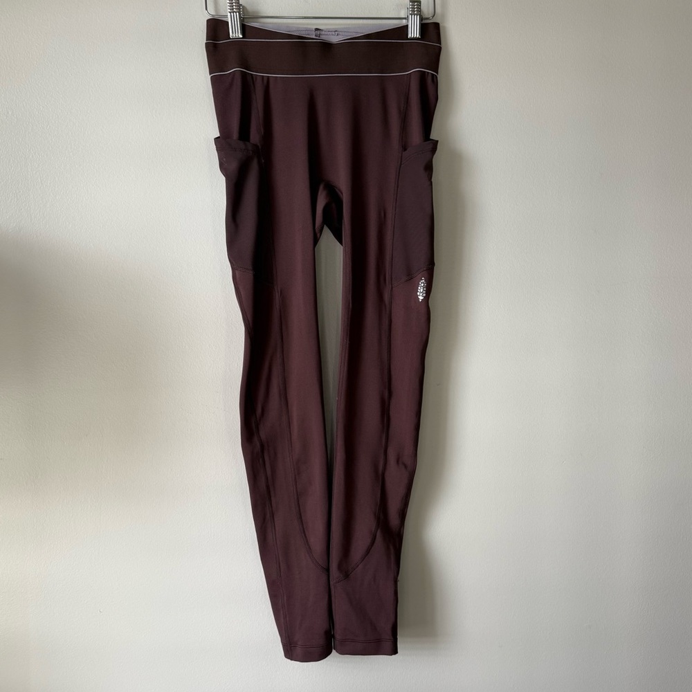 Free People Movement Barre Leggings Pockets Elastic Waist Yoga Gym Maroon XS EUC